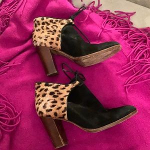 Black and Leopard Suede Booties